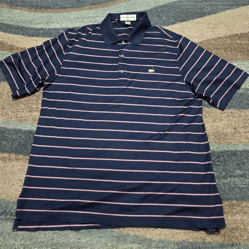 Masters Logo Golf Polo Shirt Fairway & Greene Men’s L Navy Stripe Embroidered - Picture 2 of 8